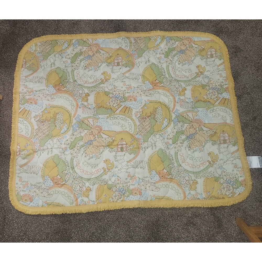 Vintage Sears yellow hues ABC stuffed animals baby blanket or crib comforter